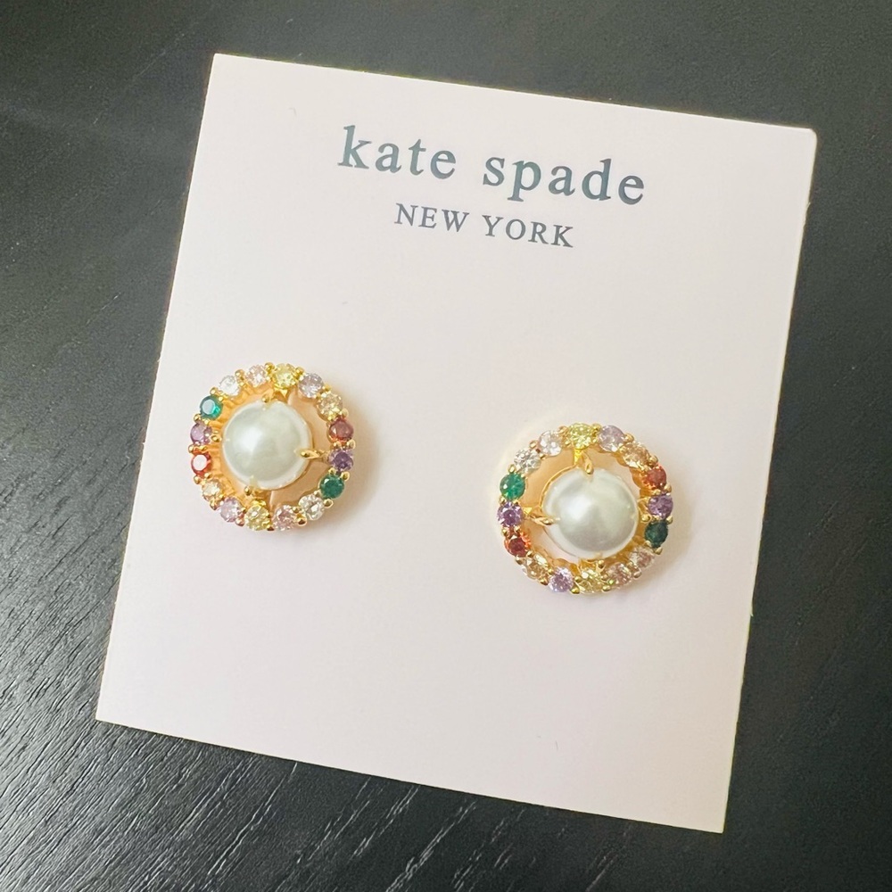 Kate Spade Gold Earrings with Multicolor Gems